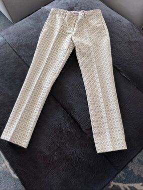 ETRO Slim Fit Cream Patterned Womens  Dress Pants